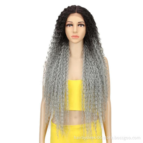 Long Curly Blonde Ombre Kinky Curl Lace Front Wig Heat Resistant Fiber Synthetic hair Lace Wigs For Black Women